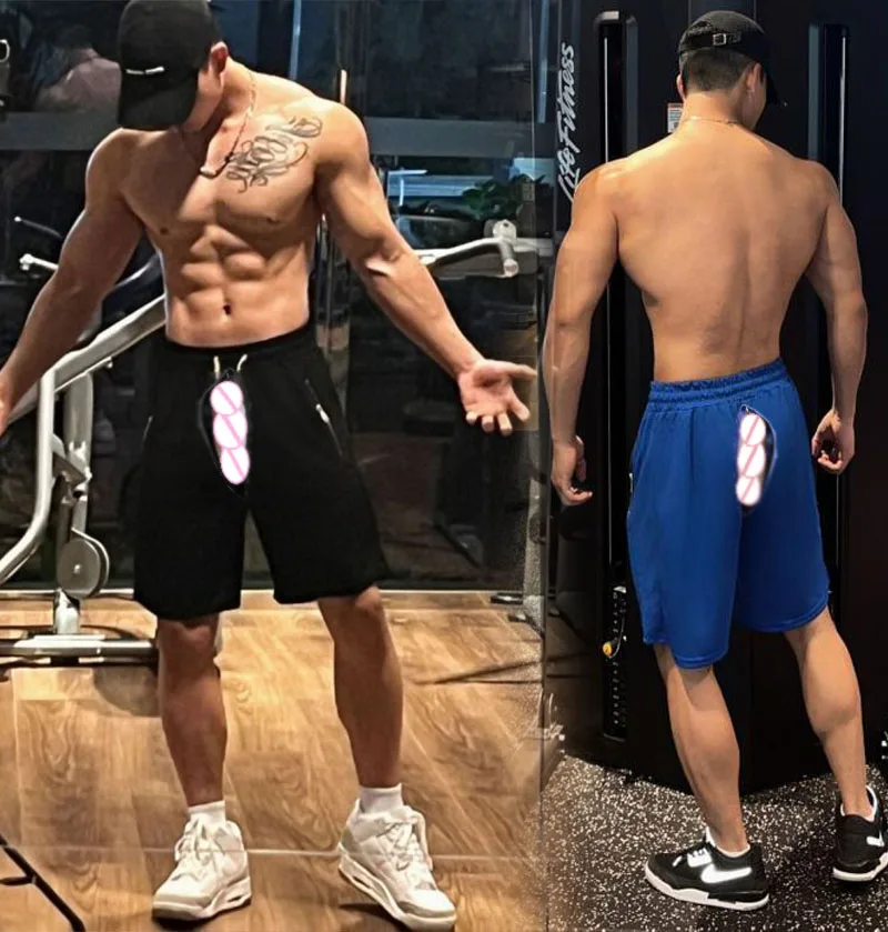 American Shorts Men Open Crotch Sex Pants Summer Basketball Short Gym Fitness Quick Dry Sports Sweatpants Casual Streetwear Mens