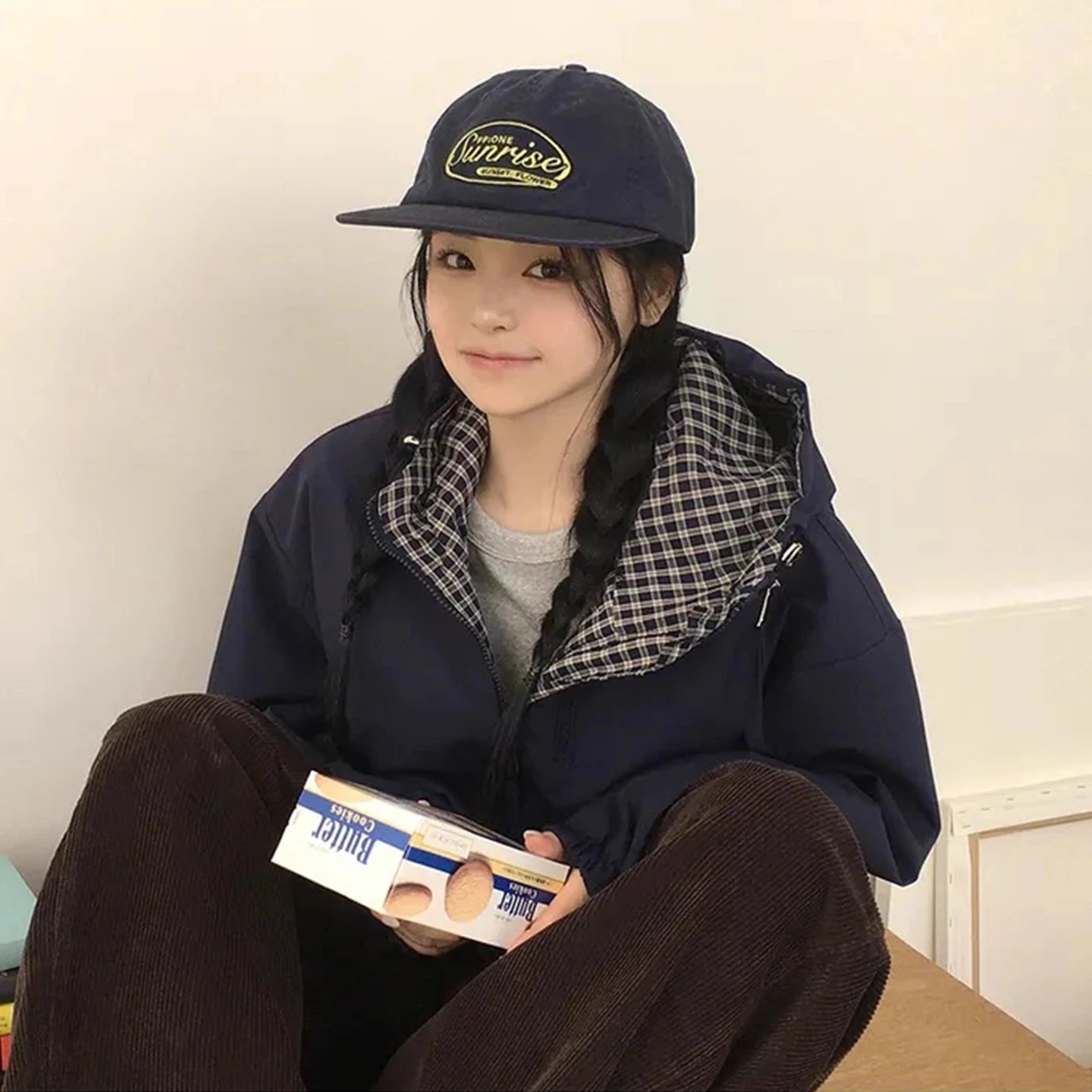 الرجعية منقوشة لصق ort Jaet المرأة فضفاضة عادية طويلة Sve قمة الخريف جديد Sle مادة القطن Faion ملابس خارجية #2