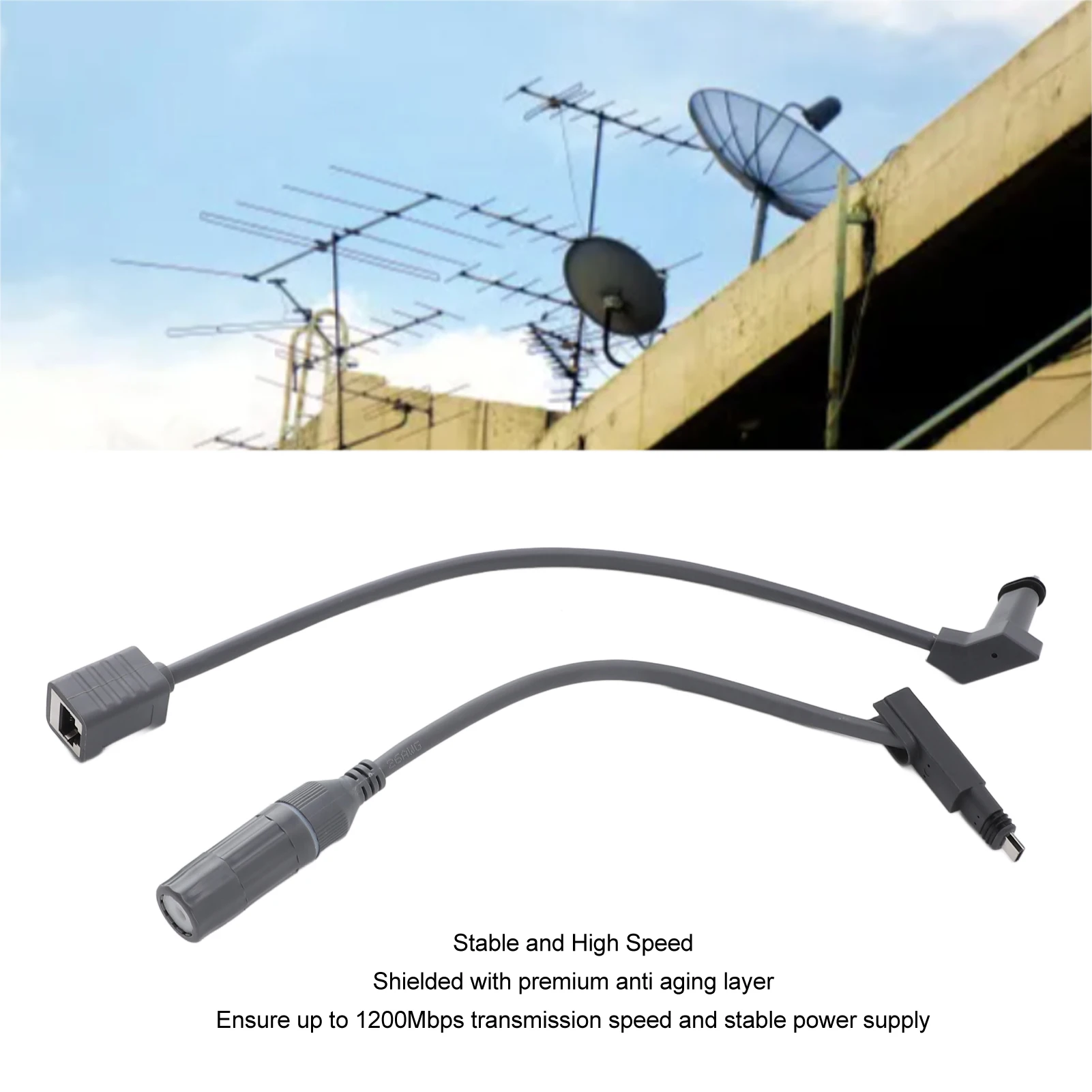 

SPX Plug to RJ45 Adapter Cable 1200Mbps Speed Satellite Extension Cable Tensile Durable Easy Installation for Satellite Dish