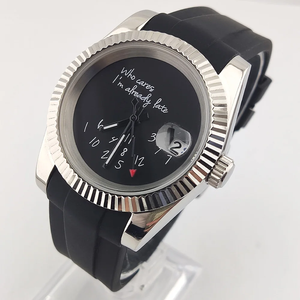 

Часы 36 мм/39 мм с механизмом NH35, модель «Не волнуйся, я уже опаздываю», высококачественное сапфировое стекло, водонепроницаемые, с механизмом NH35, черные часы