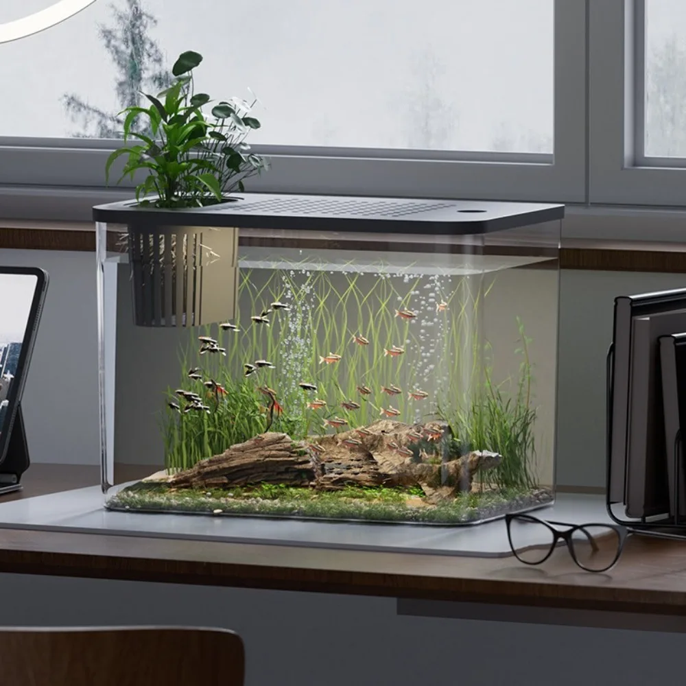 New PET+ABS Fish Tank with Lid Transparent Turtle Tank Drop Resistant Hydroponic Tank Ecological Water Tank Home