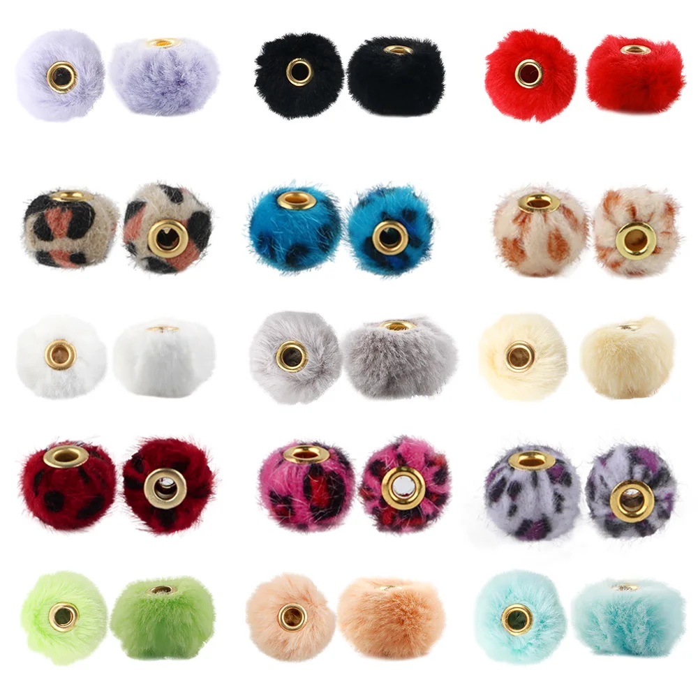 20 Teile/los 20MM Pompom Perlen Plüsch Fell Bedeckt Ball Bead Charms Gerade Loch Große Loch Spacer Perlen Für Handgemachten schmuck Zugang