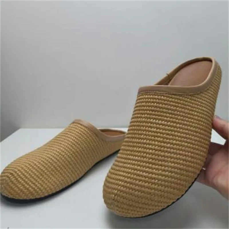 

Weaven Shoes for Womens Round Toes Flat Heels Round Toes Female Slippers Sewing Lines Chassure Femme Solid Mules Zapatos Mujer