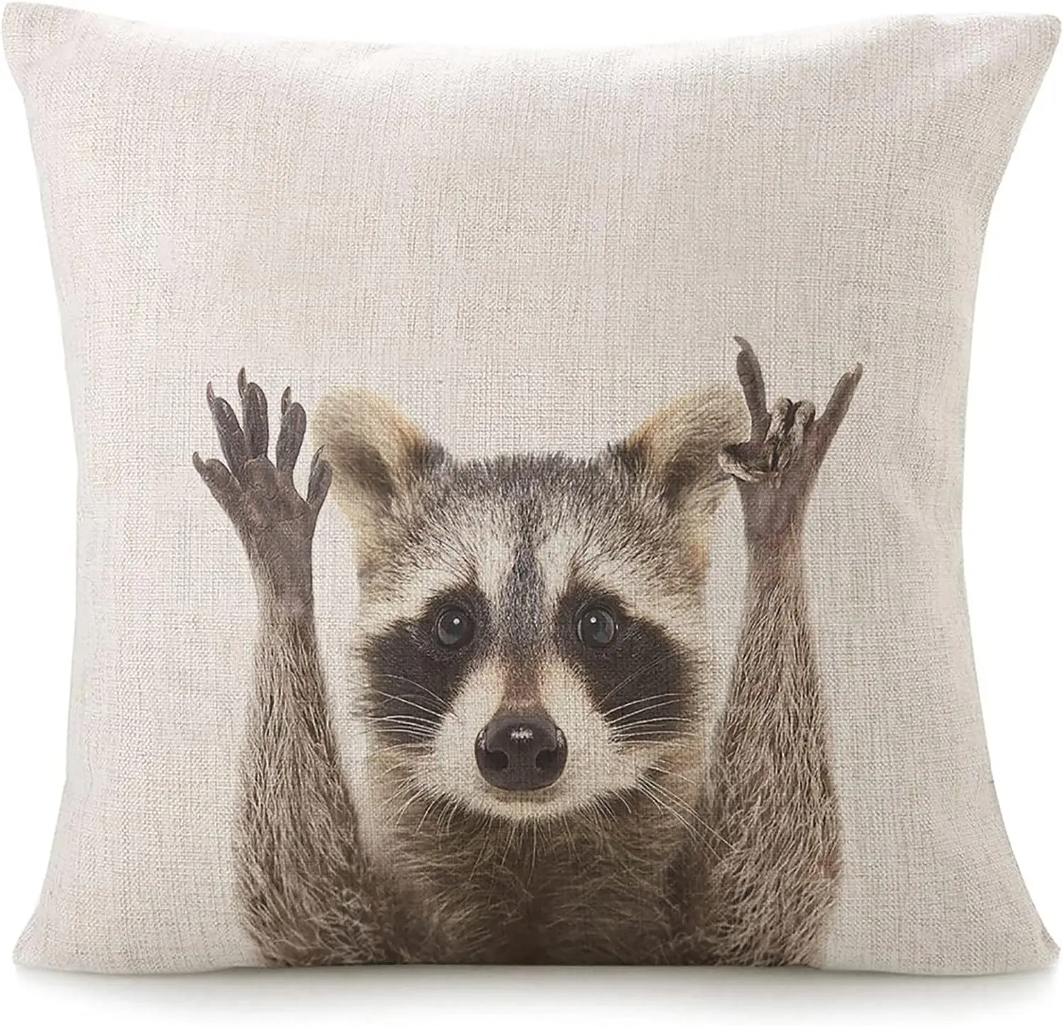 Cute Raccoon Pillowcase, Funny Animal Cushion Cover, Nature Lover Gift, Rustic Home Decor, Novelty Throw Pillow