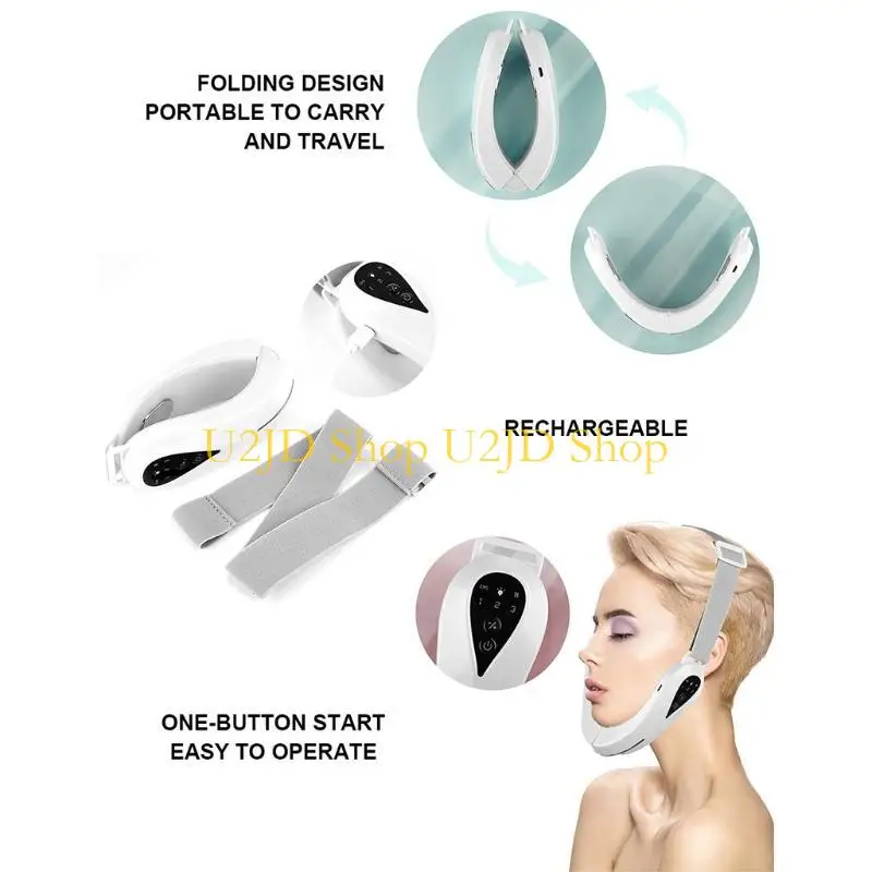 U2JD Micro Current V-Face Massager Chin Lift Belt Double Chin Reducer for Women Men