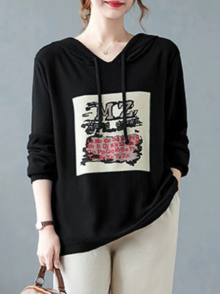 Suéter F de Tricô com Capuz Moderno, Solto, Tamanhos andes, Csa Base, Top Curto, Estilo Casual para o Dia a Dia, ...