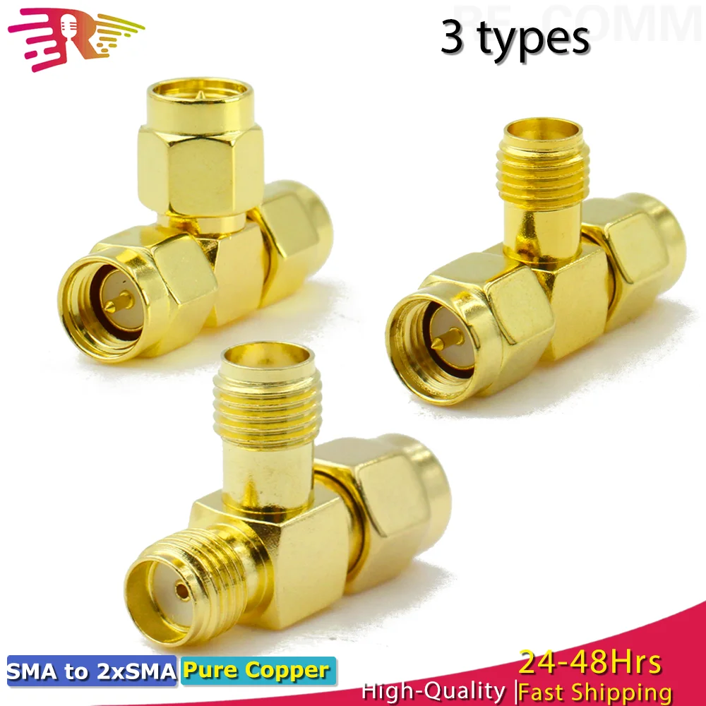 SMA to 2xSMA Male Female Connector Tee Type 3Way Splitter Coax Adapter Connector for 2G/3G/4G LTE Antenna/Extension