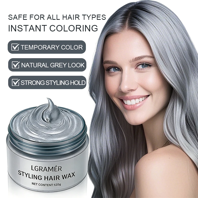 Silver Gray Temporary Hair Color Wax,Instant Natural Hairstyle Cream Dye for Youth,Disposable Coloring Mud for Halloween Cosplay