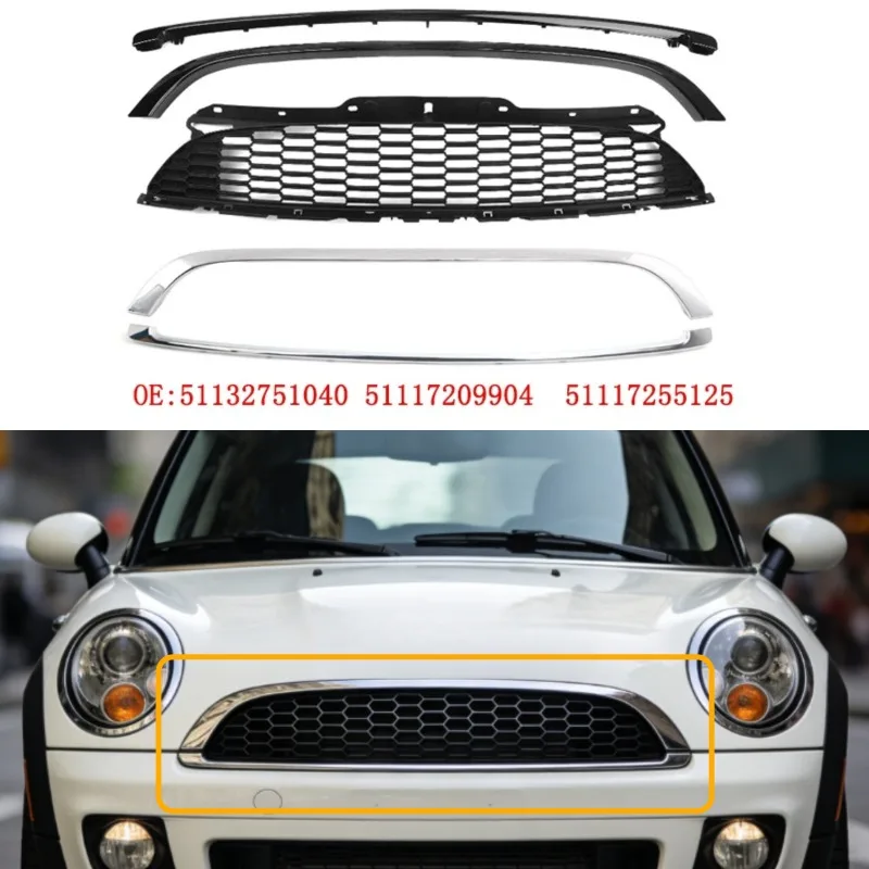 

For BMW Mini Cooper R55 R56 R57 2007-2015 Upper Grille Grill Mesh Front Bumper Hood Frame Trim Body Kits 51132751040 Auto Parts