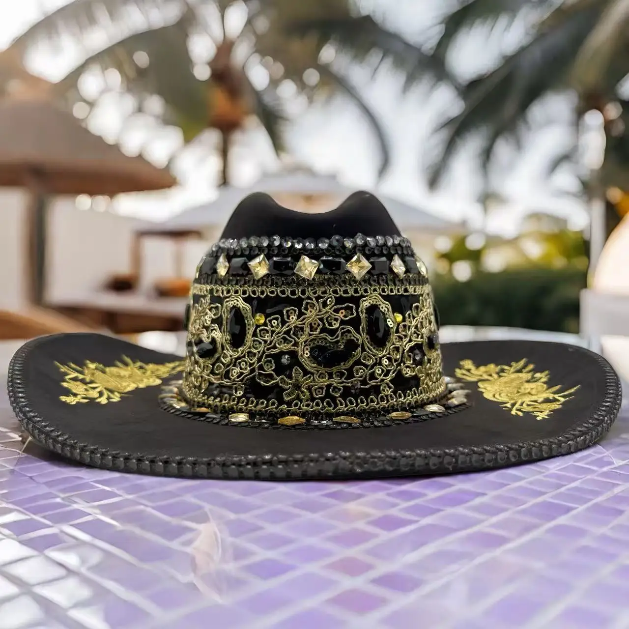 HongLuan Glitter Costume Hat Adult & Cowboy Hats Rhinestone for Woman, Cowboy Cosplay Female Accessories & Cowgirl Cap