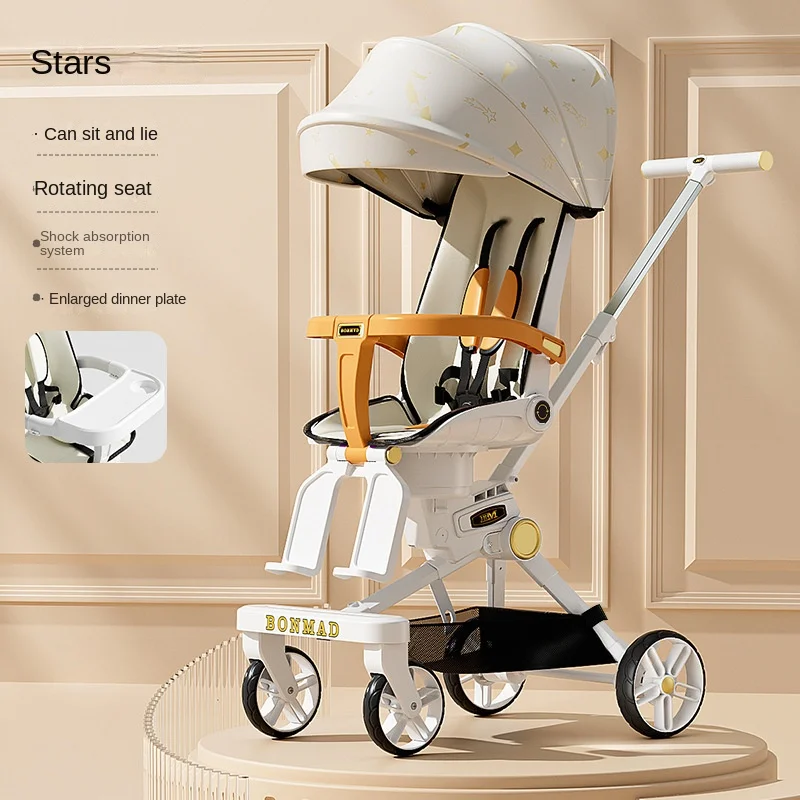 Baby Stroller 3-in-1 High Landscape Light Two-way Push Foldable Baby Stroller Anti Rollover Function Comfortable Baby Stroller