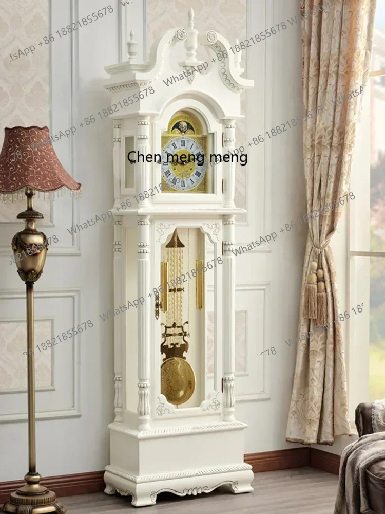 

B178 Retro the Grandfather Clock Living Room Solid Wood Vertical Bell Mechanical Villa Pendulum Clock White Clock