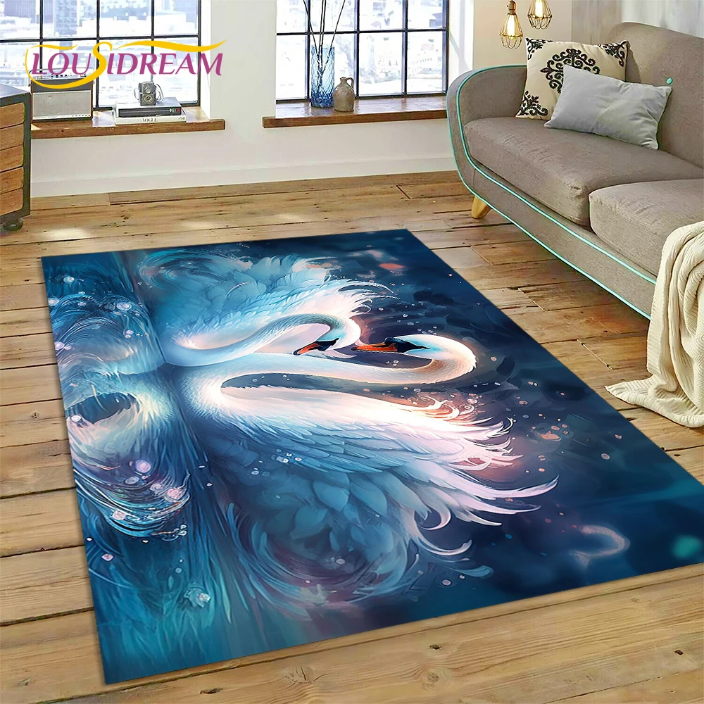 Love Swan Cartoon Cygnus Girl Gift Carpet Rug for Home Living Room Bedroom Sofa Doormat Decor,Kids Area Rug Non-slip Floor Mat