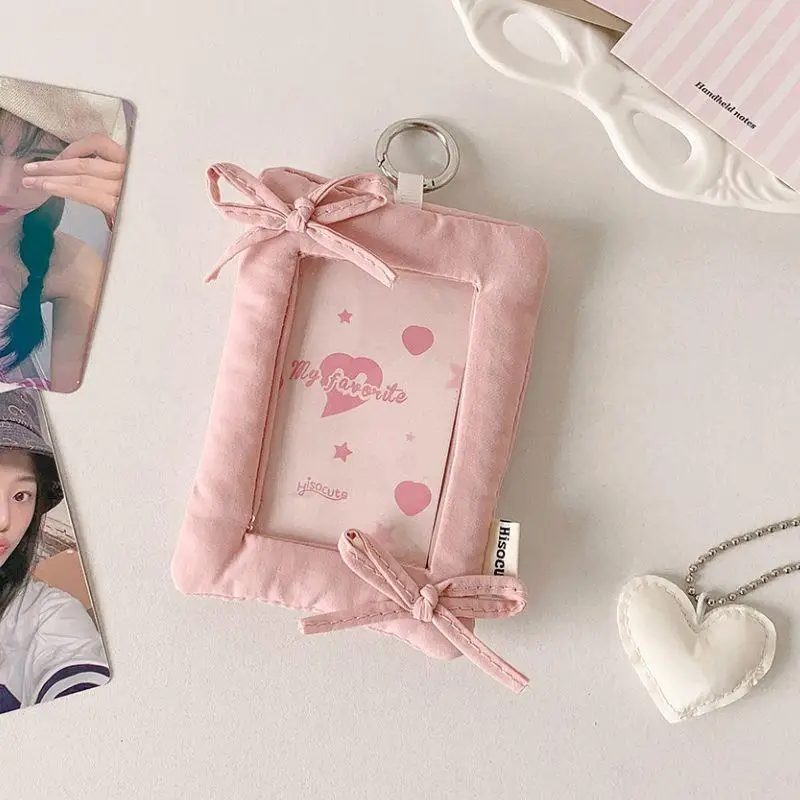 

INS Fabric Bow Hollow Three Inch Card Holder Cute Girls Transparent Star Chasing Lanyard Card Pouch Student Metro Card Case