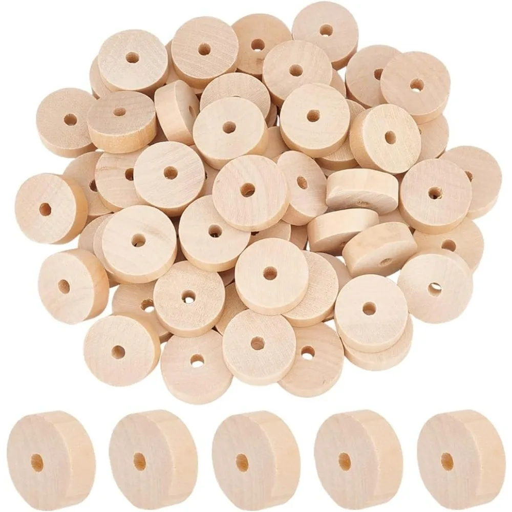 60pcs Unfinished Wood Wheels 1.2 Inch Diameter Blank Wood Slices 6.5~7mm Hole Round Wheel Wooden Pieces Unfinished Blank Slices