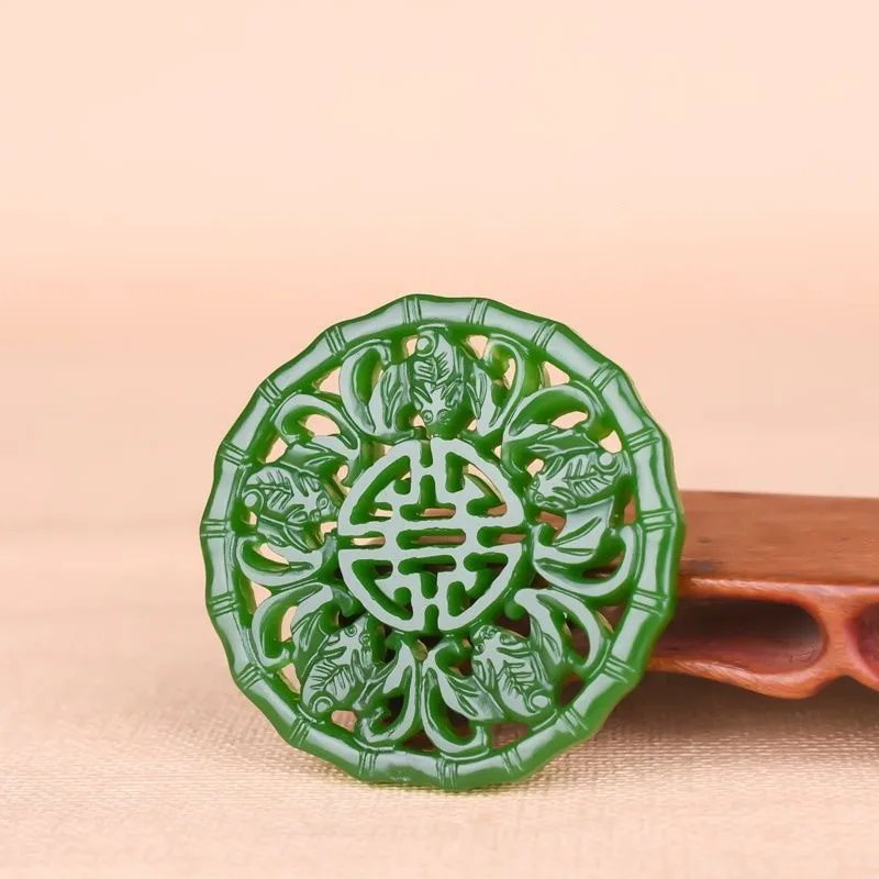 

Xinjiang Outer Mongolia Jade Double-sided Fushou Ruyi Pendant Hollow Men's and Women's Versatile