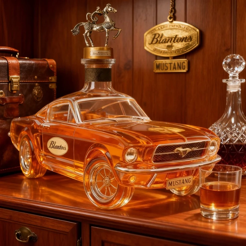

New modern style car Mustang whiskey bottle with high borosilicate glass transparent and fashionable creative storage container