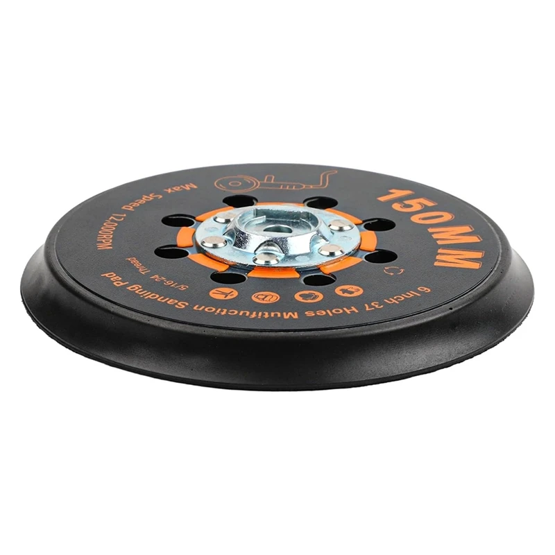 ABRW 6 Inch Sander Backing Pad 150mm with 37 Holes, 5/16-24 Thread for Orbital Sander, High Performance Dust Extraction Pad for