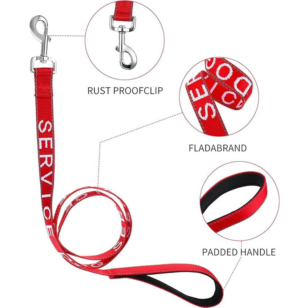 Reflective Leash with Waterproof Neoprene Handle for Dog, Collar Harness, Pet Leash, Emotional Support and Service