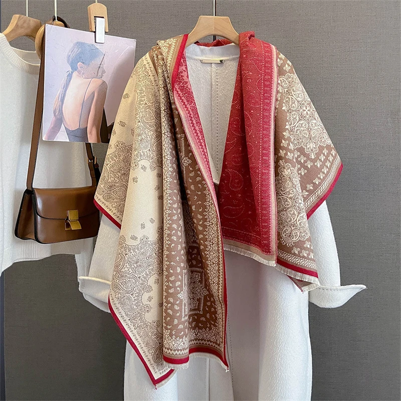 

Women Autumn Winter Scarf Pashmina Shawls Wraps Warm Cashmere Blanket Thick Stoles for Lady Outdoor Bufanda Echarpe Poncho