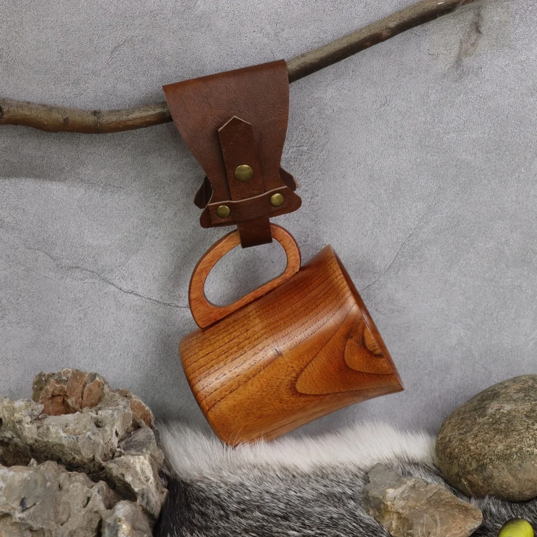 Mittelalterlicher Wikinger-Gürtel aus PU-Leder, Einfacher Retro-Wandergürtel mit Becherhalter, Mittelalterliches Wikinger-Kostüm Zubehör – Detail 6