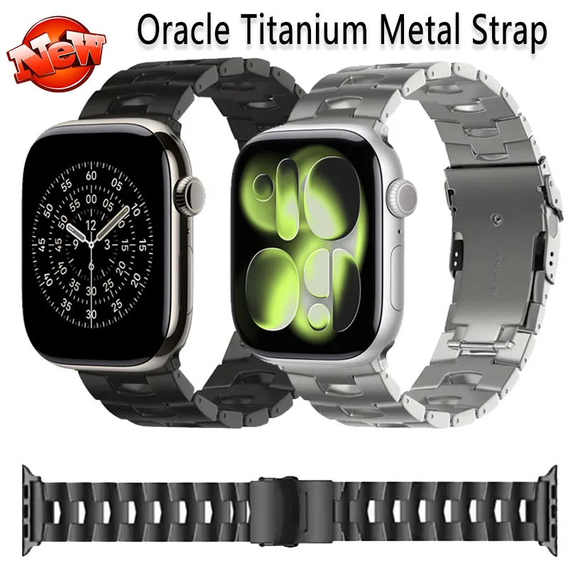 

Металлический титановый ремешок Oracle для Apple Watch Ultra 3, 2, 1, 49 мм, 11, 10, 42 мм, 46 мм, 9, 8, 7, 45 мм, 41 мм, браслет для iWatch 6, 5, SE3