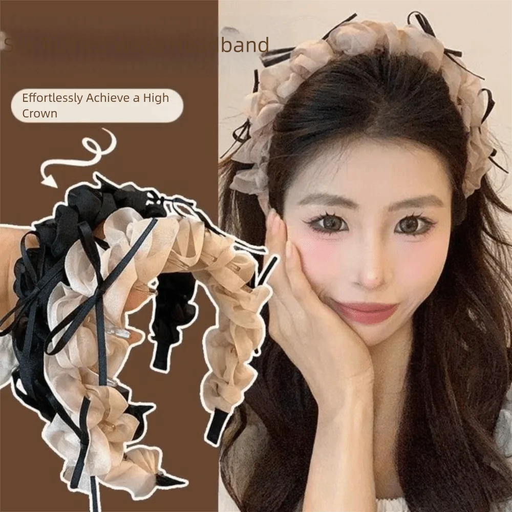 패션 레이스 메쉬 여성 헤어밴드 미끄럼 방지 주름 리본 땋은 머리띠 톱니 모양 헤어 후프 헤어 액세서리