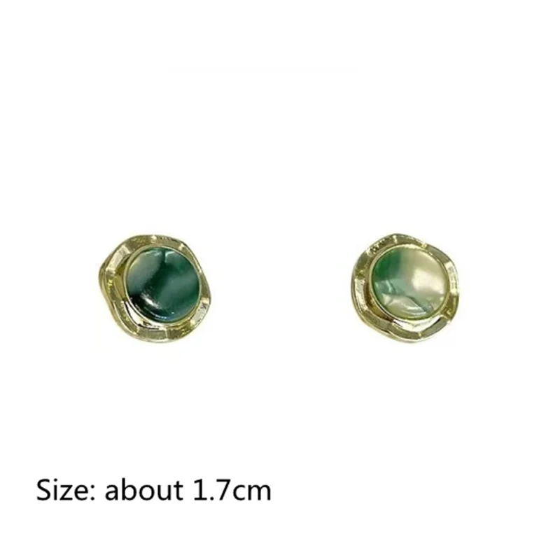 French Retro Green Cat Eye Stone Earrings Gold Color Side Round Women's Stud Earrings Elegant Wedding Ear Jewelry 2025 brincos