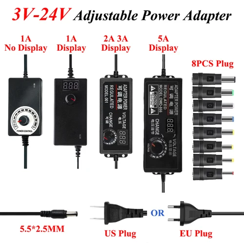 Transfotrmer AC 220V a DC 12V 24V 5V adaptador de fuente de alimentación ajustable DC 3V-24V transformadores AC 220 V a 12 24 V con enchufe de 8 Uds