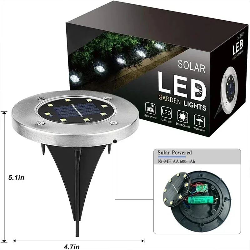 8 LEDs Outdoor Solar LED Floor Lamp Lawn Light Waterproof Underground Lamps for Lawn Decoration Garden Terrace Courtyard