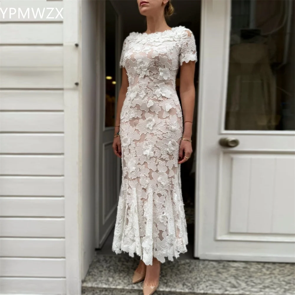 

Customized YPMWZX Scoop Neckline Mermaid Ankle length Skirts Draped Print Flower Bespoke Occasion Dresses