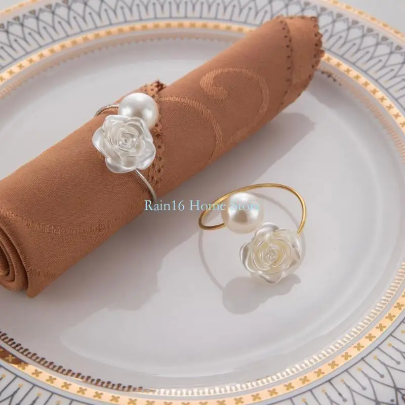 Elegant Pearls Embellished Napkin Rings for Romantics Table Arrangements Decors 02DB