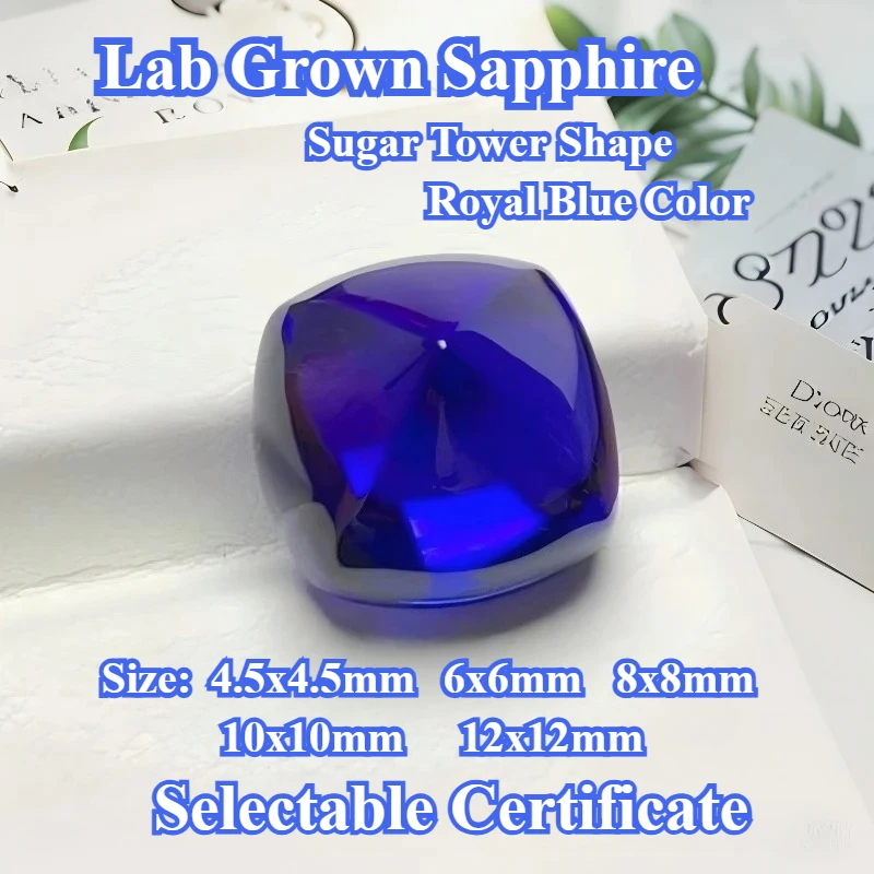 

Lab Grown Sapphire Sugar Tower Shape Royal Blue Color Gemstone for DIY Ring Necklace Earrings Materials Selectable Certificate