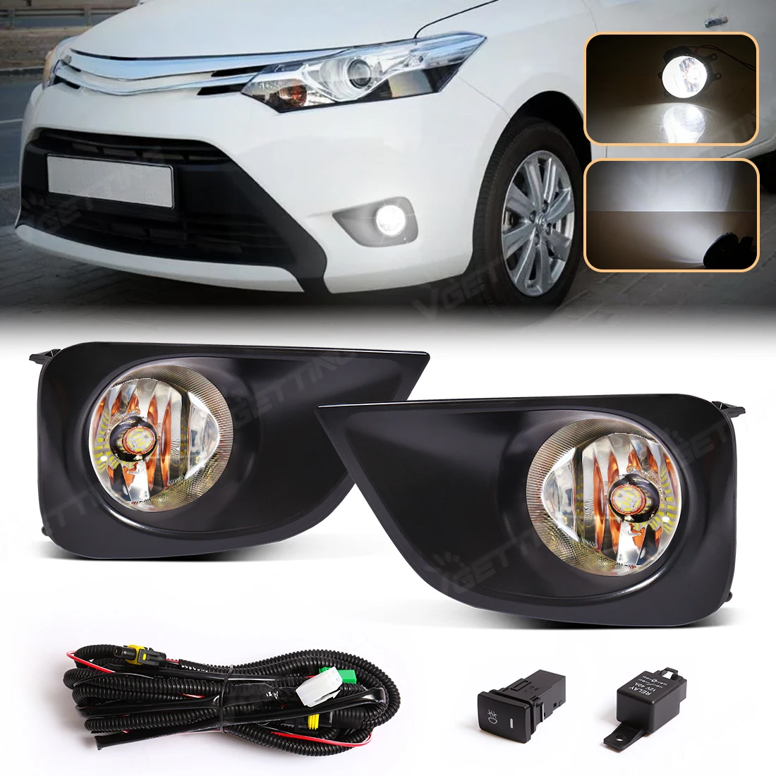 

Car Front Bumper Fog Lamp For Toyota Vios Yaris Sedan 2013 2014 2015 2016 2017 LED Bulb Daytime Running Light DRL Waterproof 12V