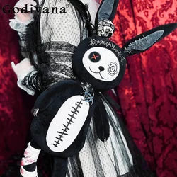 Sweet Cool Biochemical Rabbit Gothic Dark Black Plush Lolita Backpack Crossbody Bags Schoolbag Commute Shoulder Women's Bag