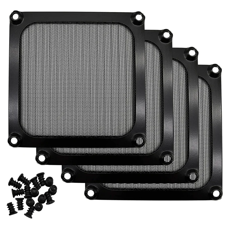 Computador Fan Filter Grills com Parafusos, Quadro De Alumínio, Ultra Fino, Malha De Aço Inoxidável, Preto, Desktop, 4 Pack, 90mm