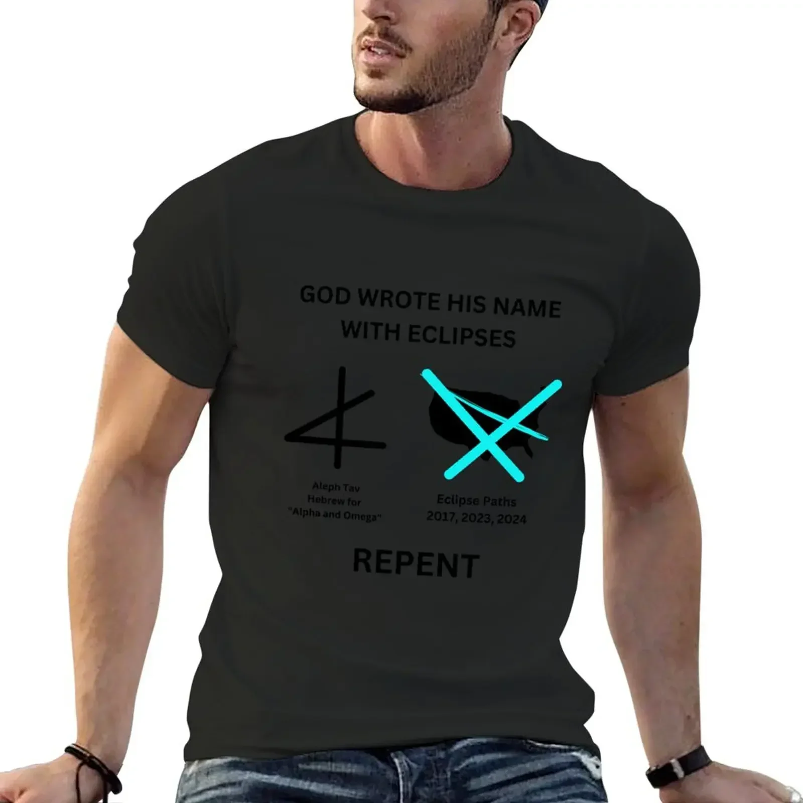 God Wrote His Name with Eclipses in Hebrew! T-Shirt anime shirts graphic t shirt men 100℅ cotton