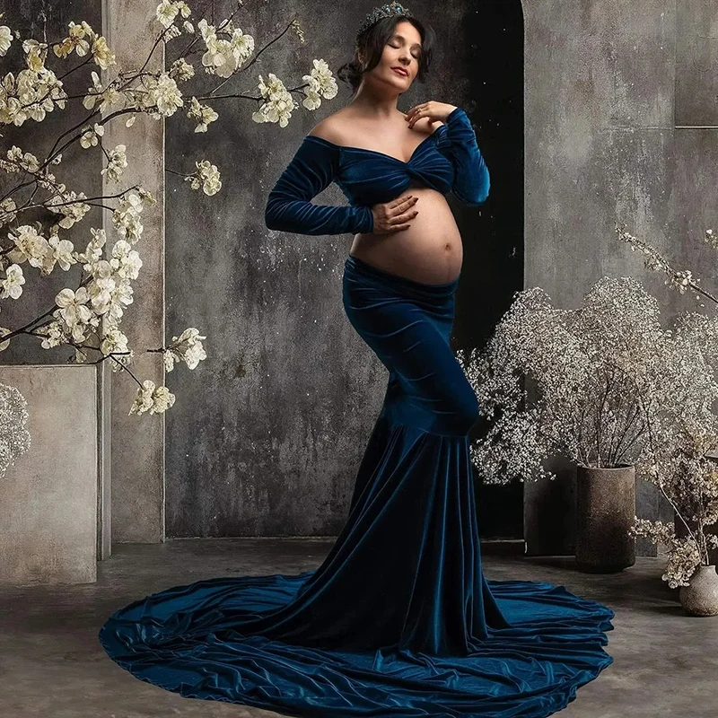 

Elegant Blue Dress for pregnant women Two Peices Maternity dresses