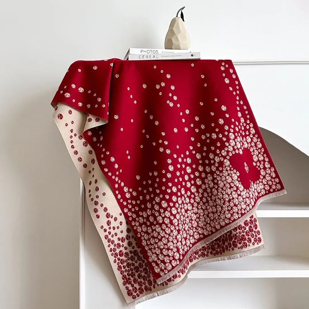 

Versatile Imitation Cashmere Scarves Polka Dot Pattern Elegant Pashmina Shawl Windproof Warm Poncho Scarves For Autumn Winter