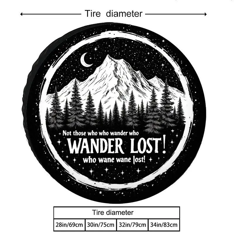 Mountain & Starry Sky Adventure Car Spare Tire Cover - Durable Polyester, Dust-Resistant, Fit For All Tires, With Mountain Desig