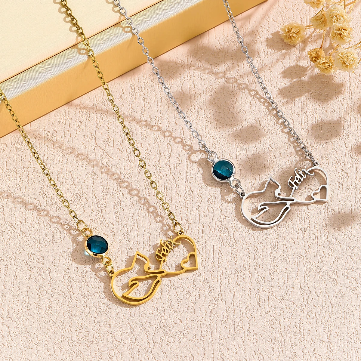 الفولاذ المقاوم للصدأ الإنجليزية اسم الرسالة قلادة الجوف القط القلب الترقوة سلسلة قلادة #3