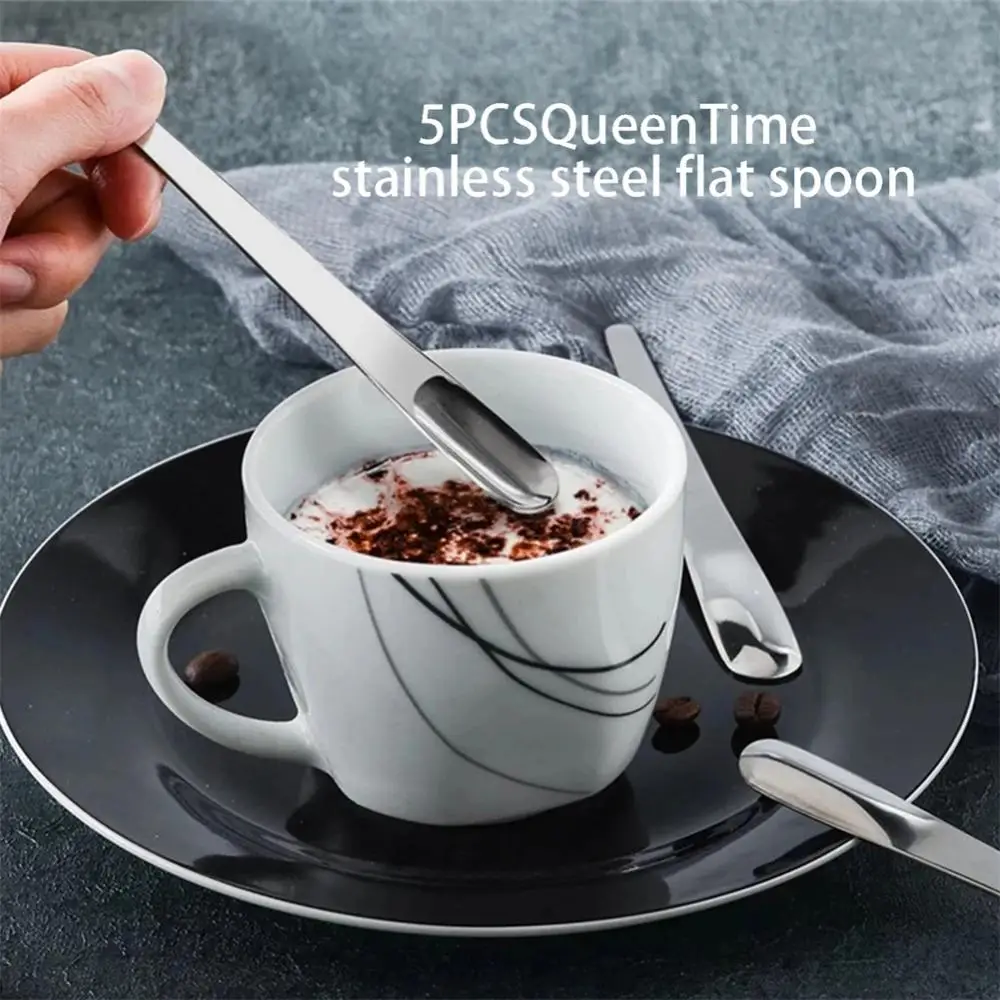 5pcs Tea Spoon Stainless Steel Flat Spoon Espresso Spoon Dessert Small Coffee Scoop Mixer Stirring Bar Spoon Kitchen Tableware