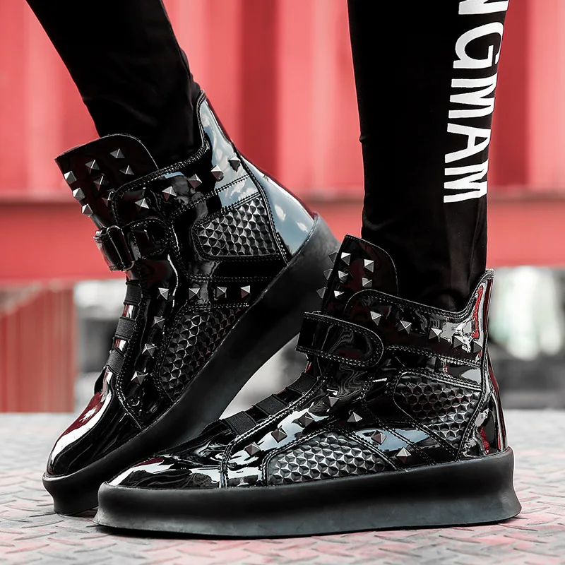 新しいスポーティースニーカー、ヒップホップスタイルのメンズシューズ、韓国のトレンディシューズ、英国リベット付きハイカットシューズ、ストリートダンススニーカー7