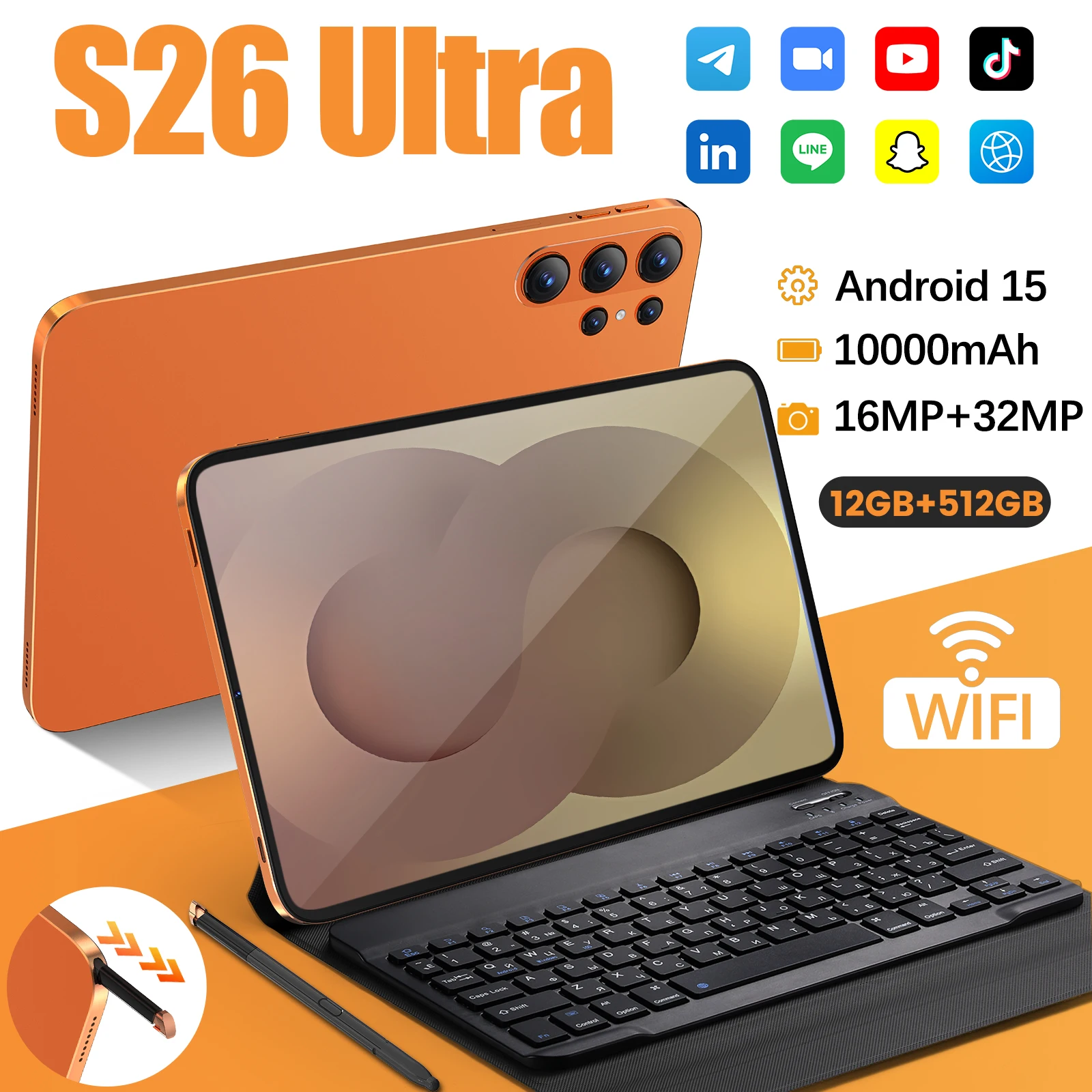 2026 Global Version Original Tablets S26 Ultra  Android15 12+512G 10000mAh 5G Dual SIM Card WiFi Google GPS HD 4K Mi Tablette PC