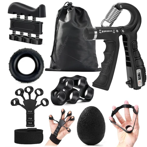Imagen 1 del producto Paquete de 6 entrenadores de fuerza de agarre ajustables de 5-60Kg con ejercitador de dedo fortalecedor de agarre de mano para construcción muscular y recuperación de lesiones