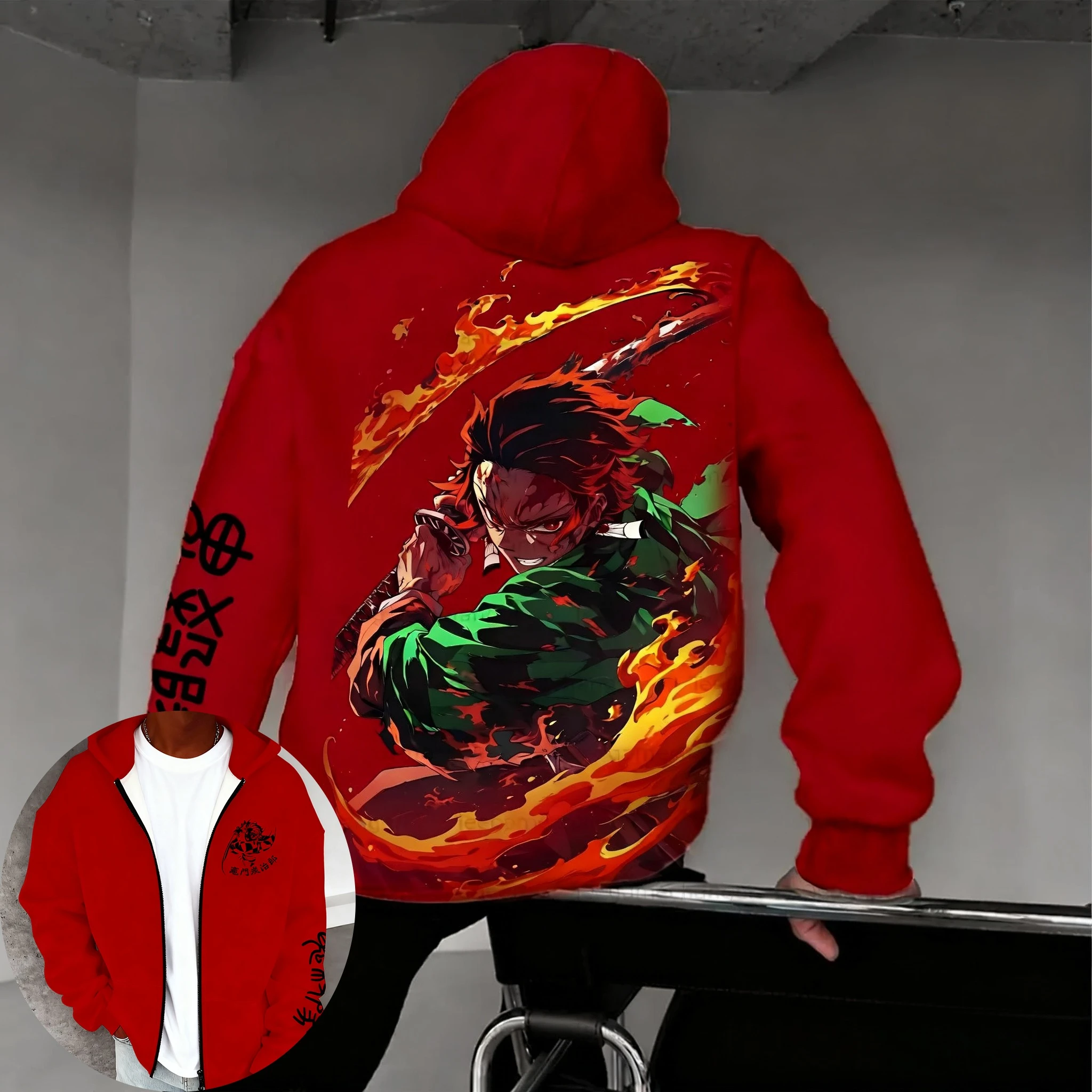 

Demon Slayer AnimeZipper Hoodie 2025 Autumn/Winter New Kamado Tanjirou Printed Men's and Women's Casual Loose Red Sweater Top