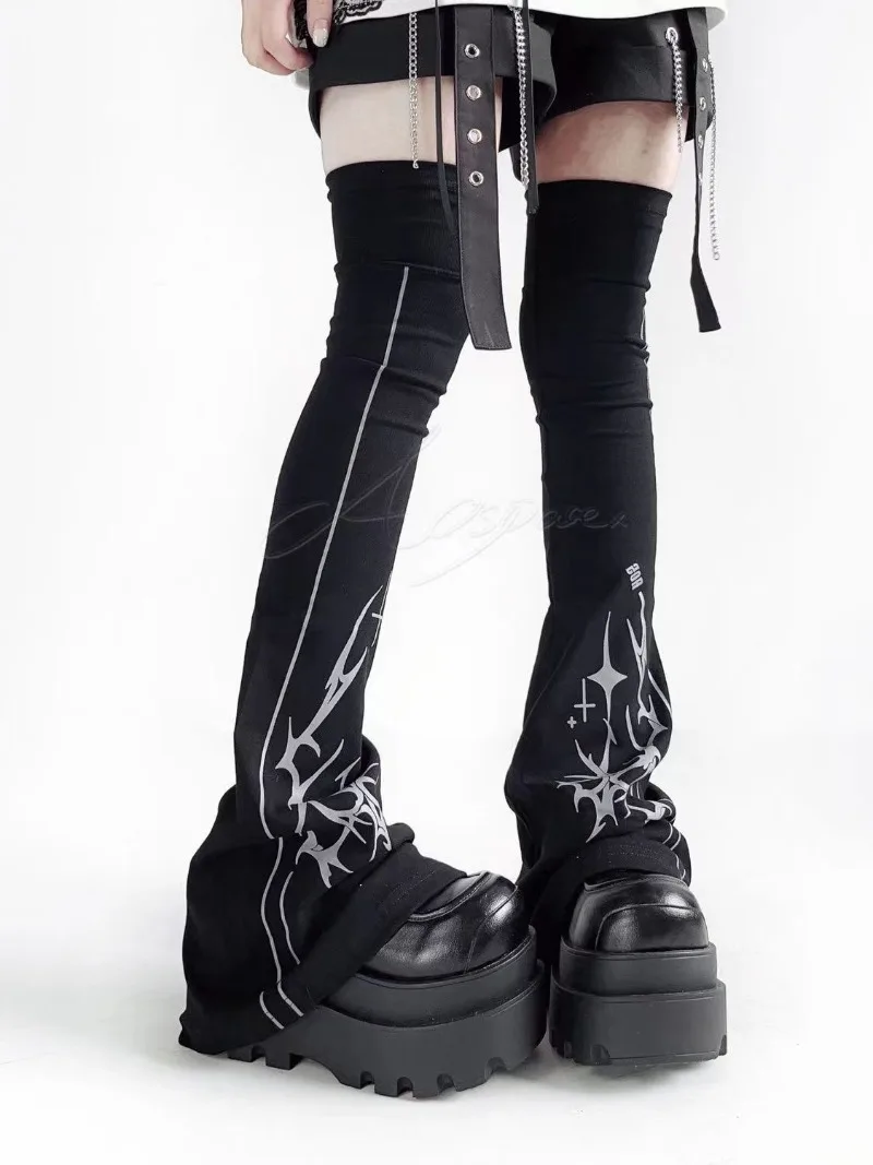 Dark Series Sweet Cool Printed Sock Covers Jk Leg Warmer Japanese Y2k Subculture Hottie Stacked Knee-length Thigh High Socks New