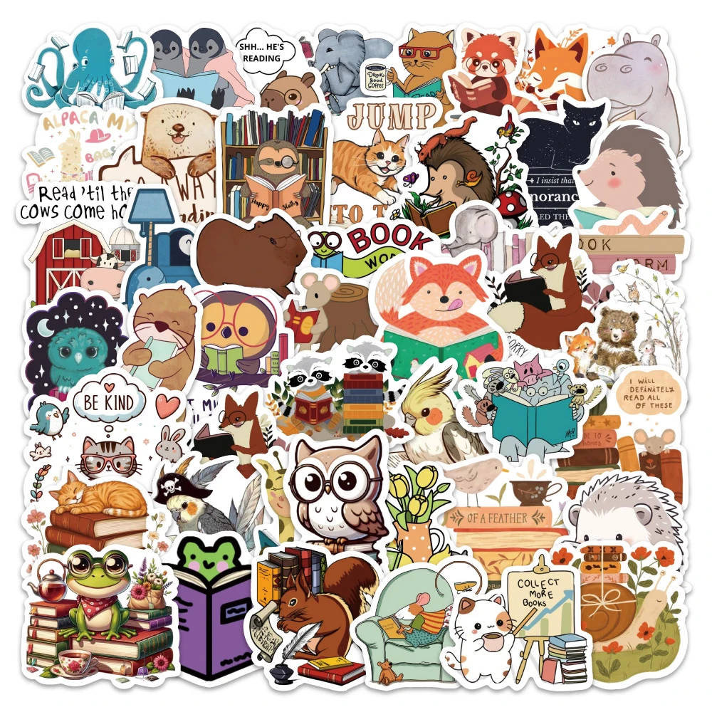 

10/30/60pcs Funny Creative Reading Animals Stickers Cute Cartoon Decals for Kids Toy Scrapbooking Luggage Phone Graffiti Sticker