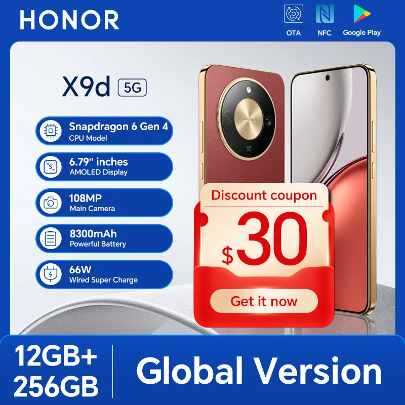 【العلامة التجارية+】HONOR X9d الإصدار العالمي للهاتف الذكي بشاشة 6.79 بوصة 120 هرتز كاميرا Snapdragon 6 Gen 4 108MP AI بقدرة 8300 مللي أمبير في الساعة 66 وات شحن فائق