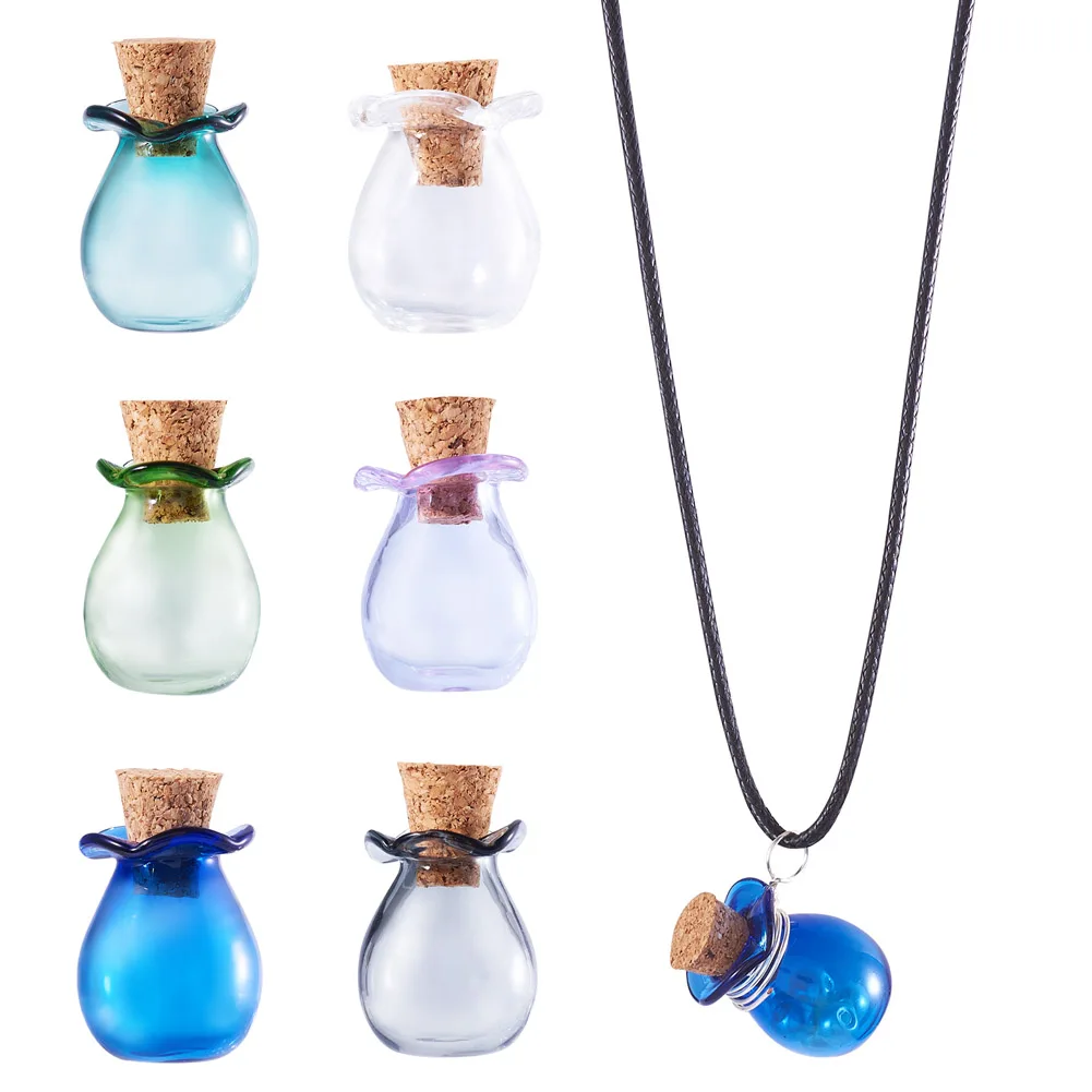 6Pcs 6 Colors Glass Bottles Ornament Micro Landscape Home Dollhouse Accessories Wishing Bottle Pendant Jewelry Gift Glass Bottle